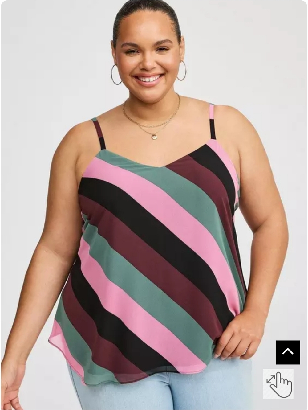 torrid Pink, Green, Black & Burgundy Striped Sophie V-Neck Cami